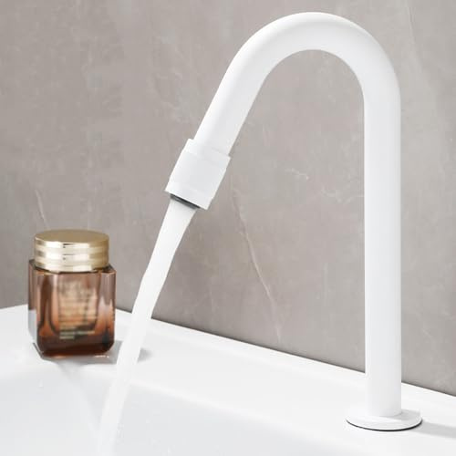 Robinet Lavabo Haut Eau Froide Blanc Col de Cygne Mitigeur Lave Main pour Salle de Bain Monotrou,Blanc