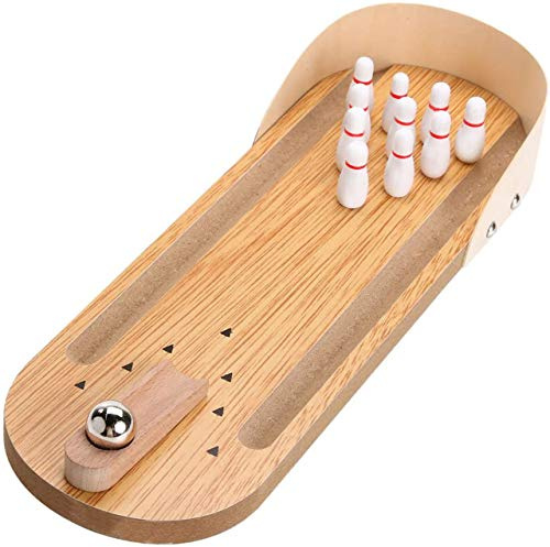 Mini Desktop Bowling Game Set - Wooden Tabletop Arcade-Style Mini Bowling Alley, Office Desk Stress Relief Gadget, Small Finger Toy, Fun & Novelty for Men, Women, Kids
