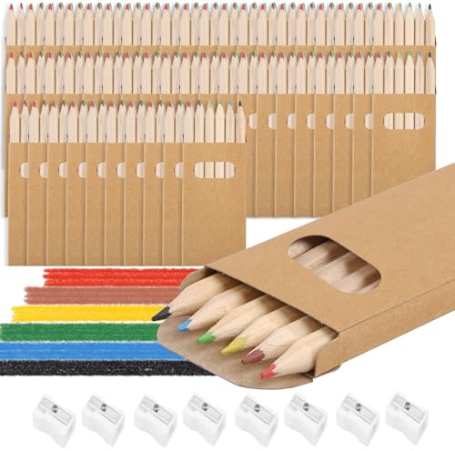 Deepton Buntstifte Set, 50 Packungen Kleine Buntstifte mit je 6 Buntstiften | 300 Mehrfarbig Holzstifte mit 8 Spitzern, Farbstifte Kinder für Kunst Zeichnung, Schreiben, Skizzieren und Färbung