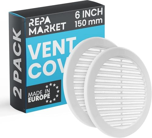 Repa Market Weiß Lüftungsgitter Rund 150mm (Öffnung Ø) – 2er-Pack Kunststoff Belüftungsgitter – Lüftungsgitter mit Insektenschutz für Wände, Decken – HVAC Lüftungsgitter Weiss