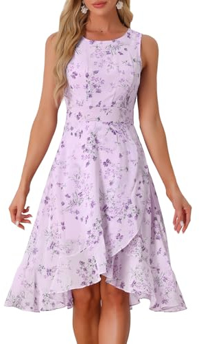 Allegra K Womens Floral Dress High Low Wrap Ruffle Summer 2026 Dresses | Keyhole Back, Sleeveless, Round Neck, A-Line, Smocked Elastic Waist, Fully Lined, Midi Dresses Medium Purple