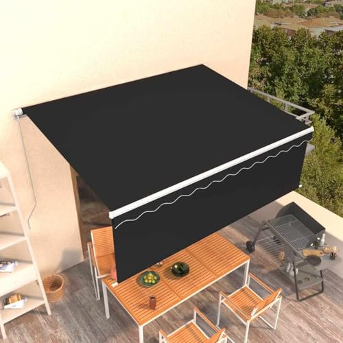 Brise-vue pour balcon - Rétractable manuellement - Avec store - 4,5 x 3 m - Anthracite - Tissu pour balcon, terrasse, jardin, toit de terrasse
