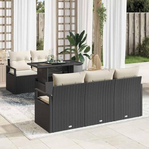 Frdhee Lounge Möbel Outdoor Eckbankgruppe,Garten-Sofa-Set 6 pcs Schwarz und Creme 100 x 55 x 73 cm,Loungemöbel für Balkon,Hinterhof