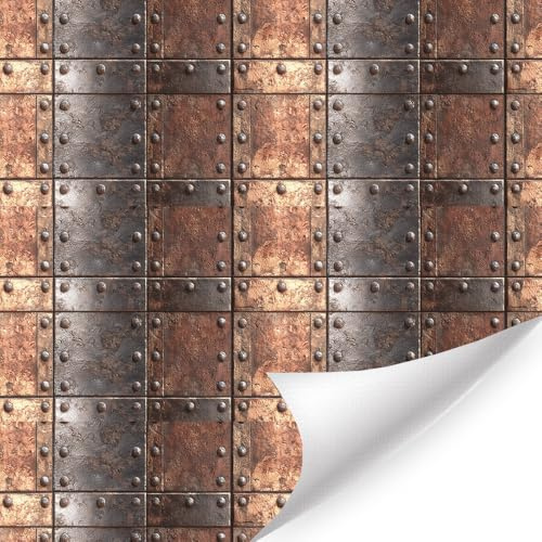 Cmialusie Rustic Metal Wallpaper Peel and Stick Industrial Wall Mural 16 x 39 Faux Copper Contact Paper Vinyl Waterproof Self Adhesive Steampunk Wall Paper for Kitchen Bar Bedroom Cabinet Decor