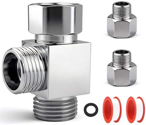 SzSFQ 3 Wege Ventil T-Stück Aus Messing, T Stück Wasseranschluss, 1/2 Zoll | Silber, mit 1/2 Zoll auf 3/8 Zoll Reduzierstücke, 3 Wege Verbindungsventil für WC-Tank, Waschmaschine, Brausearmatur