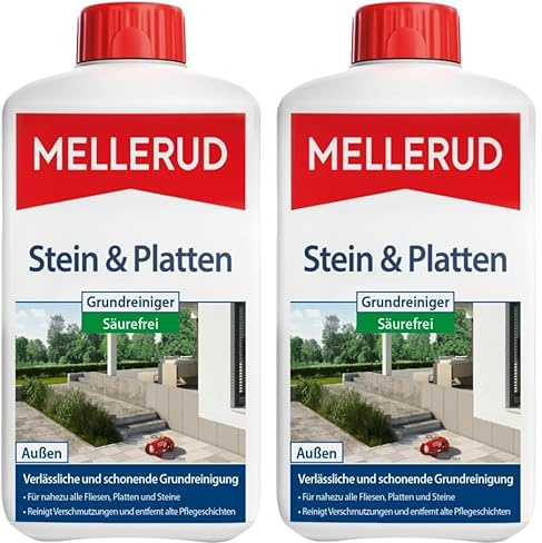 MELLERUD Stein & Platten Grundreiniger Säurefrei | 1 x 1 l | Effizientes Reinigungsmittel | für alle Natur- und Kunststeinarten | Marmor, Sand- und Kalkstein uvm. | säurefrei | Gegen Schmutz