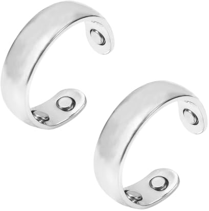 Set med 2 magnetiska ringar i rostfritt stål för män och kvinnor | Magnetisk, öppen, justerbar, dubbel, randig, silver, ring, smycken, eleganta, present, idealisk, kvalitet, solid