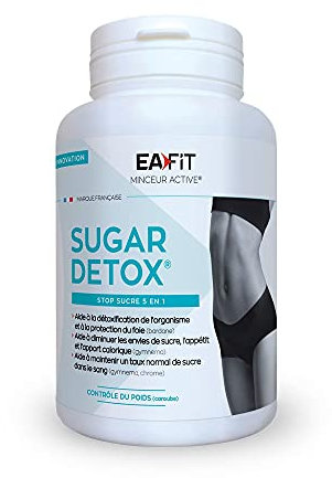 EAFIT Minceur - Sugar detox - Stop sucre 5 en 1 : Gymnema, Chrome, Bardane, Vitamines et minéraux, Acides aminés, Plantes - Diminue les envies de sucre - Contrôle du poids - Végétarien - 120 Gélules