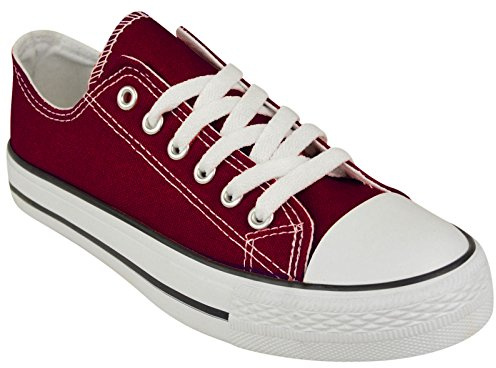 SHOPONLINE 192 Women's Canvas Lace-Up Plimsoll Flat Gym Sports Trainers Lightweight Shoes