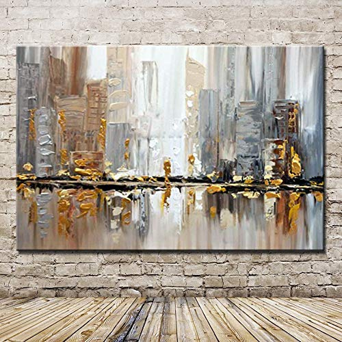 Pittura Ad Olio Dipinto A Mano Su Tela,100% Dipinti A Mano Il Lago E La Città Di Architettura Coltello Tavolozza Quadri Dipinti A Mano Il Dipinto A Olio Su Tela Parete Moderna Tecnica Per Soggiorno H