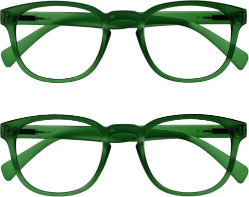 OPULIZE Pop Lesebrille 2er Pack Keck Rund Matt Rahmen Federscharniere Kratzfest Grün Herren Damen RR2-6 +2.50