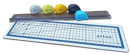 Artoz Lineal Schneideset, 7-teilig - Schneidemaschine für Papier und Karten inklusive Schneidematte, Schneiden, Falzen, Perforieren - ideales Bastel Werkzeug