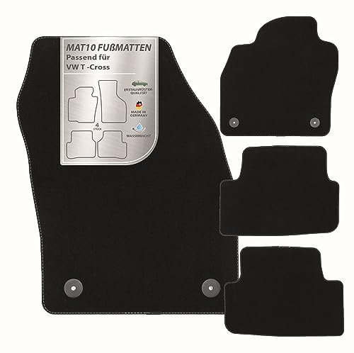 MAT10 – Auto-Fußmatten passend für VW T-Cross (ab BJ 05/2019, Typ C1) aus Velours | 4-teiliges Automatten Set | langlebige Erstausrüsterqualität, Made in Germany, schwarz
