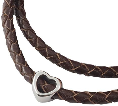König Design Lederkette Anhänger mit Herz Lederband Leder-Armband Damen Halskette mit Hebeldruckverschluss geflochten