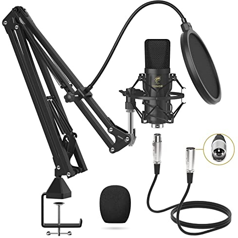 TONOR XLR Condenser Microphone, Professional Cardioid Studio Mic Kit with T20 Boom Arm, Shock Mount, Pop Filter for Recording, Podcasting, Voice Over, Streaming, Home Studio, YouTube (TC20)