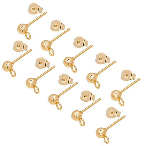 UNICRAFTALE Pendientes de acero inoxidable, Componentes de pendientes de bola de 0,7 mm con pendiente abierta, Pendiente dorado con tuercas para pendientes
