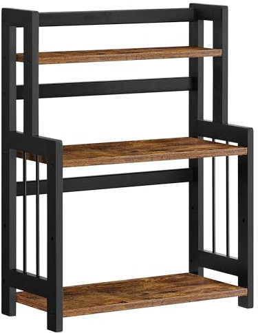 SONGMICS Gewürzregal mit 3 Ebenen, Küchenregal, Aufbewahrungsregal, für Arbeitsplatte, Bambusgestell, für Küche, Esszimmer, Büro, vintagebraun-schwarz OFS047B01