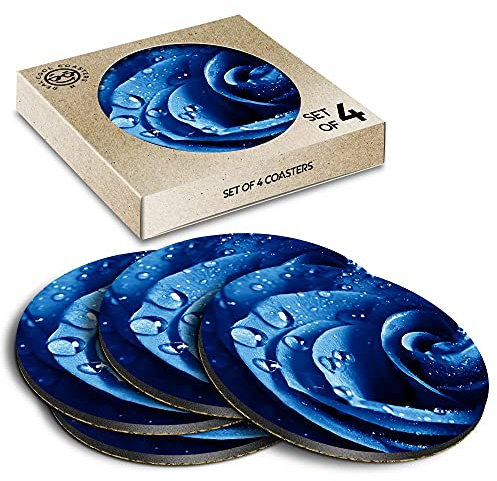 Lot de 4 Sous Verre en Liège Écologique - Gouttes d'Eau Bleues - 44388