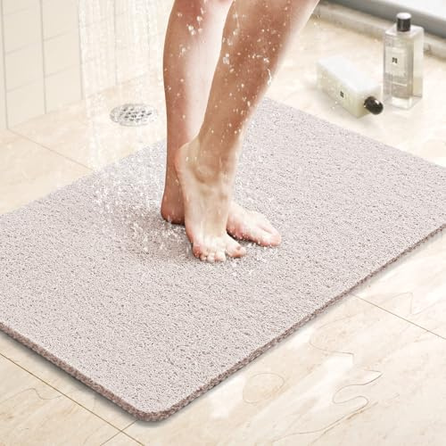 LuxStep Duschmatte, Badewannenmatte, 61 x 40,6 cm, rutschfeste Badematte mit Abfluss, schnell trocknend, PVC-Luffa-Badematte für Badewanne, Dusche, Badezimmer (phthalatfrei, weiß)