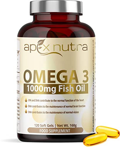 Omega 3 Capsules High Strength 1000mg - Omega 3 Fish Oil Capsules with 330mg EPA & 220mg DHA - Fish Oil Omega 3 Supplement - 4 Month Supply Easy to Swallow - Made in The UK by Apex Nutra