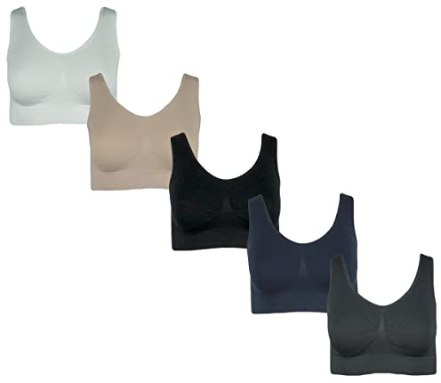 J-line 5er Pack Damen Komfort BH Seamless Bustier Top Shirt Komfortträger (XL, Weiß)