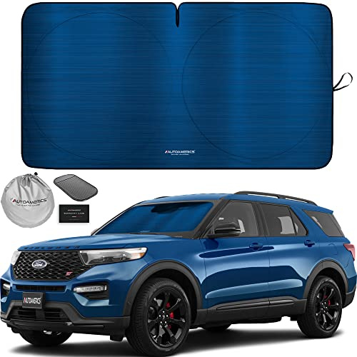Autoamerics 1-Piece Windshield Sun Shade - Metallic Blue Foldable Car Front Window Sunshade for Most Cars SUV Truck Heat Blocker Visor Protector Blocks Max UV Rays and Keeps Your Vehicle Cool - Medium