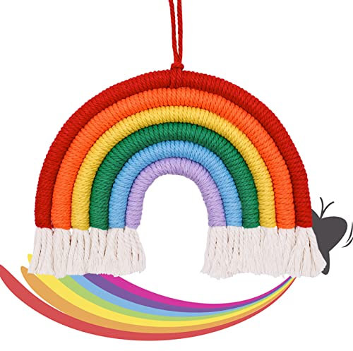 BLLREMIPSUR Rainbow Wall Decoration Rainbow Wall Hanging, Hand Woven Tapestry Macrame Decoration Tassels for Home Nursery Kids Room Bedroom Playroom Decor