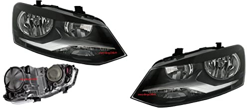 EASYSHOP24H Set 2 Faro Fanale Proiettore Anteriore Destro e Sinistro Per Polo 6R da 2009 a 2013 H7 H7 Con Regolazione Elettrica Gruppo Ottico Luce Fanalino