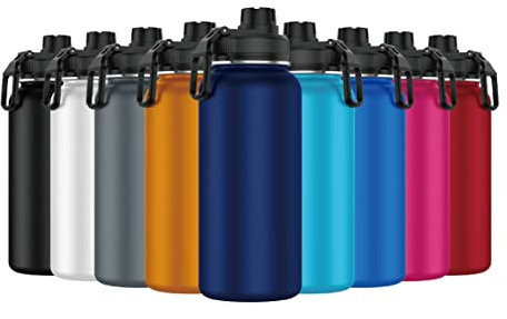 Mi Ko Mi Ka Botella de Agua de Acero Inoxidable - Botella Térmica Reutilizable Deportiva | Sin BPA | Mantiene Frio y Calor | Termo y Hermética - A Prueba de Fugas (1 Litro V2, Azul Oscuro)