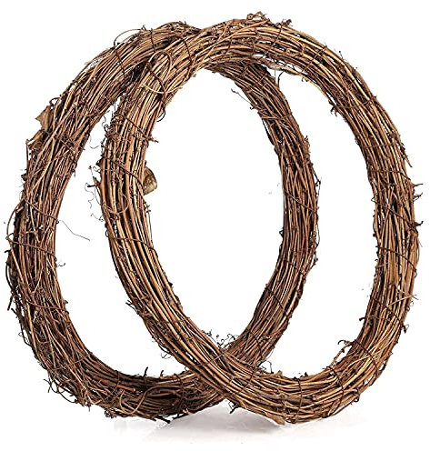 Jojomino 2PCS 14 Inch Grapevine Wreaths Wreath Rattan Wreath Garland for DIY Christmas Craft or Wedding Decors