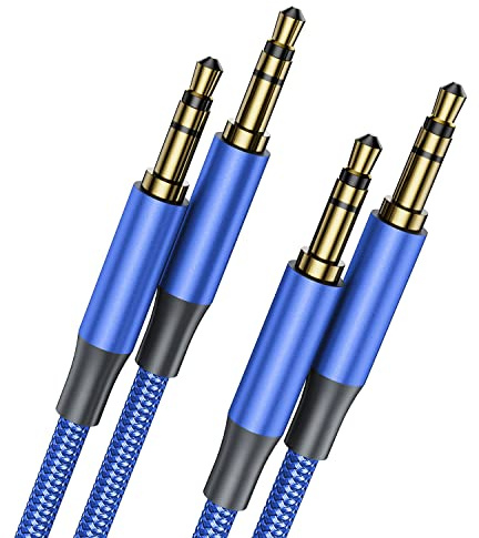 3.5mm Aux Cable Auxiliary Audio Cable, [2 Pack 1m2m] Braided Male to Male Headphone Cord Hi-Fi Sound Aux Cord Compatible for Car/Home Stereos,Speaker,Sony,Echo Dot,Headphones,Beats,iPod iPad etc.-Blue