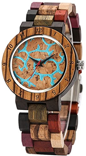 ADJAN Reloj de Moda para Mujer, Relojes de Cuarzo de Madera de Lujo, Pulsera única de Madera de Colores Mezclados, Relojes de Pulsera para Mujer, Regalos, Solo Reloj 2, China