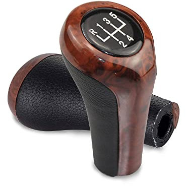 KUNIO Auto Schaltknauf Passt für BMW 1er E81 E82 E87 3er E46 E90 E91 E92 5er E60 E61 6er E63 X1 E84 X3 E83 X5 E53 E30 E32 E34 Schalthebel Schaltkopf Gangschaltung Schutzhülle Holz 5-Gang