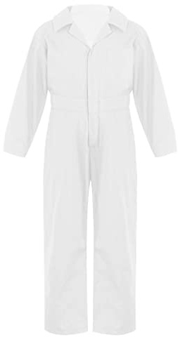 winying Kinder Jungen Arbeitsoverall Einteiliger Jumpsuit Langarm Hosenanzug Overall Einteiler Lose Freizeit Uniform Anzug Weiß 110-116