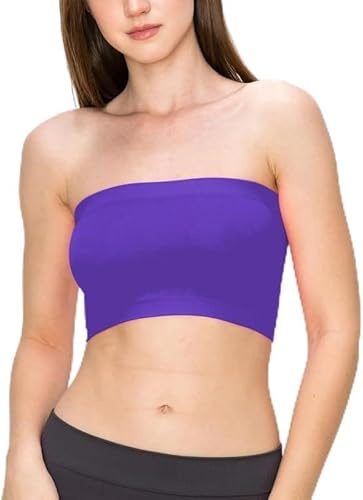 BODYWEAR LTD Ladies Boob Tube Strapless Vest Bra Crop Elastic Stretch, Fashionable – Sweat Free - for Workout, Beach/Summer & Cocktail Parties (Purple, M-L)