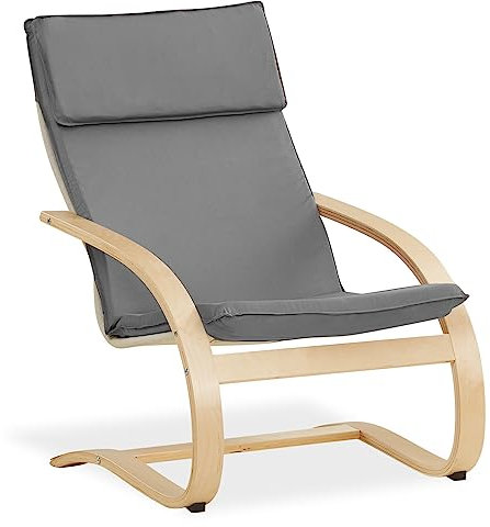Homestyle4u 2405, Relaxsessel Schwingstuhl mit Armlehne Schwingsessel Wohnzimmer Relax Stuhl Bezug Grau