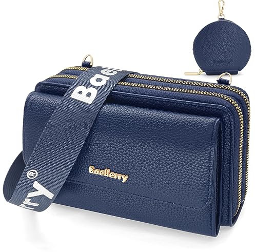 HNOOM Handytasche zum Umhängen Kleine Handy Umhängetasche Damen PU Leder Handytasche mit Geldbörse zum Umhängen Crossbody Schultertasche mit Kartenfächer, Verstellbarem Schultergurt (Dunkelblau)