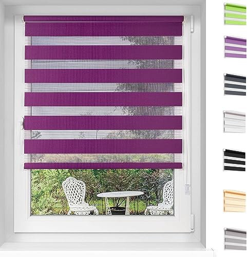 Verdunkelungsrollo Thermorollo 85x300cm 100% Verdunkelung Sonnenschutz Klemmrollo für Fenster & Türen inkl. Montagematerial, für Fenster und Tür, Lila