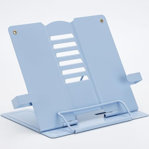 Soporte de Lectura, Soporte de Libro de Metal Plegable Atril Metálico para Libros con Clip de Papel y 6 Alturas Ajustables Atril de Lectura para Tableta, Música, Libro de Recetas, Cocina, Oficina