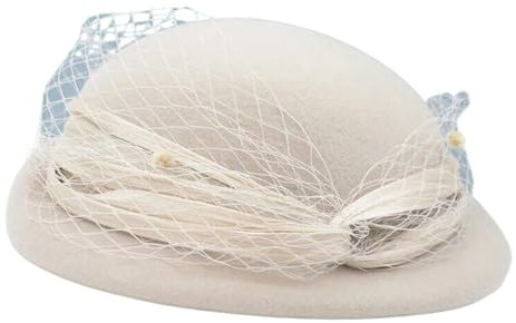 JYHBHMZG Chapeaux melon kaki pour femme avec voile en feutre de laine béret peintre casquette dames automne hiver rétro laine Fedoras, Beige 56-58 cm, M