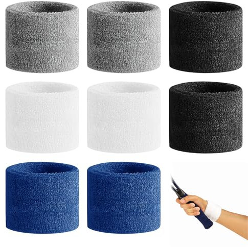 Wisebom 8 Stück Schweißband Elastische Sports Armbänder Schweißbänder Handgelenk Wristband Baumwolle Schweißbänder Fitness-schweißbänder für Tennis Basketball Fußball & Laufen