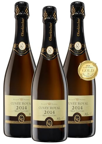 Oberkircher Winzer Cuvée Royal Sekt brut nature - GOLD Glass of Bubbly - COLLECTION ROYAL - fein würzig mit frischen Fruchtnoten - Badischer Sekt, Anbaugebiet Ortenau (3 x 0,75l)