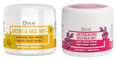 DuLàc, 98% Devil's Claw and 98% Arnica Gel, Body Cream Gel Set 2 x 500 ml, For Massaging the Skin of Muscles and Joints, Dermatologically Tested, Nickel Tested, Made in Italy, 1000 ml