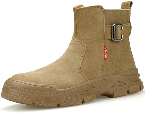 GLANOUDUN Welding Work Boots for Men High top Steel Toe Boots Indestructible Men's Steel Toe Shoes Zipper Construction Shoes Laceless Safety Welder Footwear Brown
