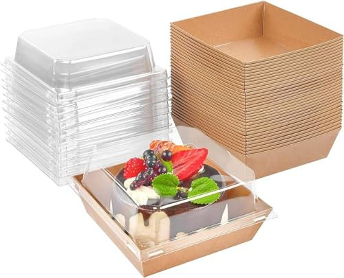 AWSGHLF 50PCS Cake Slice Boxes - 14CM Oil-Proof Paper Charcuterie Boxes with Clear Lids Dessert Boxes Food Containers Cupcake Boxes Takeaway Boxes for Sandwich Cookies