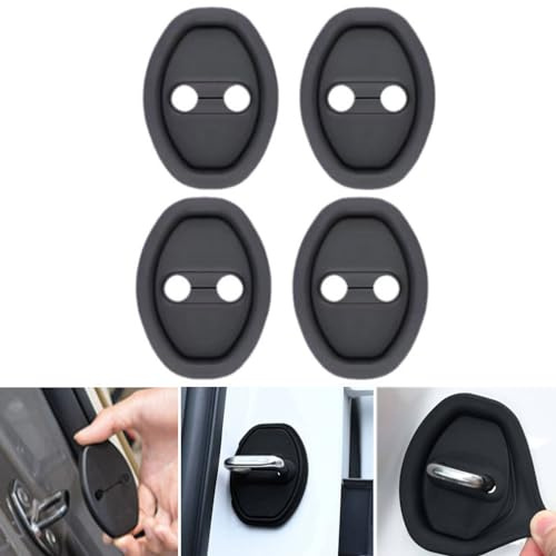 Keeplus 4 PCS Car Silicone Door Latch Protective Cover, Black, Lock Cover, Door Latch Protector, Automotive Interior Accessories