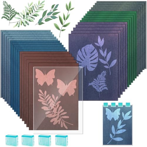 Annickee 30 Cianotipia Kit Color Papel, Altamente Sensible Papel de Impresión Solar, Paper con Materiales de Cianotipia con 4 clips, papel de Impresión Natural Cianotipo, paper Artístico Solar