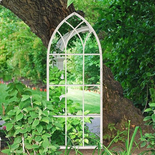 Ymahizax Wandmontierter Spiegel, Fensterspiegel für Dekor Garten Outdoor Wandkunst Spiegel, 100 x 40 cm, Distressed Gothic Bogenspiegel mit Eisenrahmen für Flur/Wohnzimmer/Indoor/Outdoor