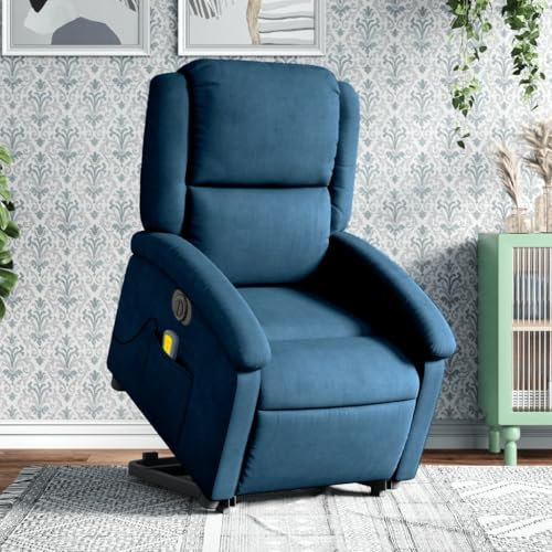 Homgoday Massagesessel mit Aufstehhilfe Elektrisch Fernsehsessel Aufstehsessel Relaxsessel Sessel mit Liegefunktion Massagesessel Verstellbar TV Sessel Wohnzimmer Blau Samt