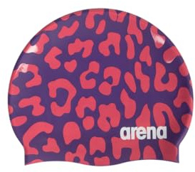 Arena Print 2 Unisex-Silikon-Badekappe für Erwachsene, Frauen und Männer, intensives Training, komfortabel, rutschfest, Langhaar-Bademütze, Violett/Geranie